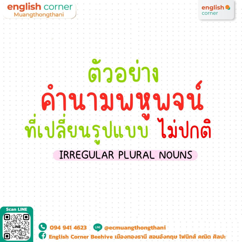 ตัวอย่าง คำนามพหูพจน์ที่เปลี่ยนรูปไม่ปกติ (Irregular Plural Nouns)